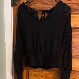 SHEIN Black Lace Sleeve Blouse